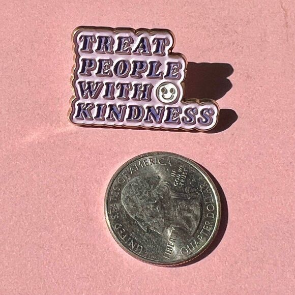 Treat people with kindness purple y2k bubble letter enamel pin - Picture 4 of 7